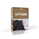 Czarna pościel z satyny bawełnianej w opakowaniu, z widocznym logo DARYmex i napisem EXCLUSIVE SATYNLIVE. Zestaw zawiera poszwa na kołdrę oraz poduszki, układ rozłożony, z wyraźną fakturą materiału. Opakowanie na jednolitym tle.