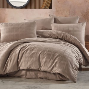Pościel satyna bawełniana 160x200 Exclusive Marsela Light Brown, brązowa w kratkę