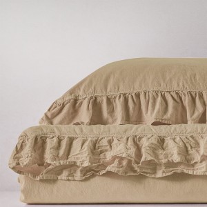 Pościel bawełniana z falbanką 160x200 Stonewashed Exclusive, Akdeniz Beige, beżowa