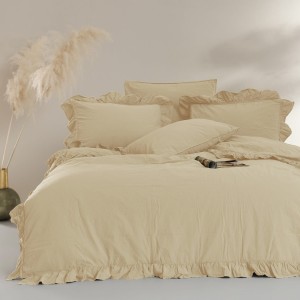 Komplet poszewek bawełnianych z falbanką 2x40x40 cm Stonewashed Exclusive Akdeniz Cream, kremowa