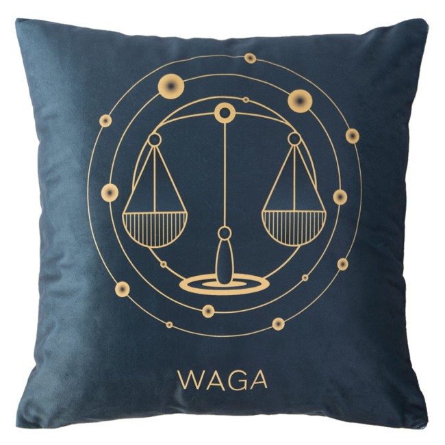  Elegancka, nowoczesna poszewka dekoracyjna 40x40 cm znak zodiaku waga niebieska i złota 