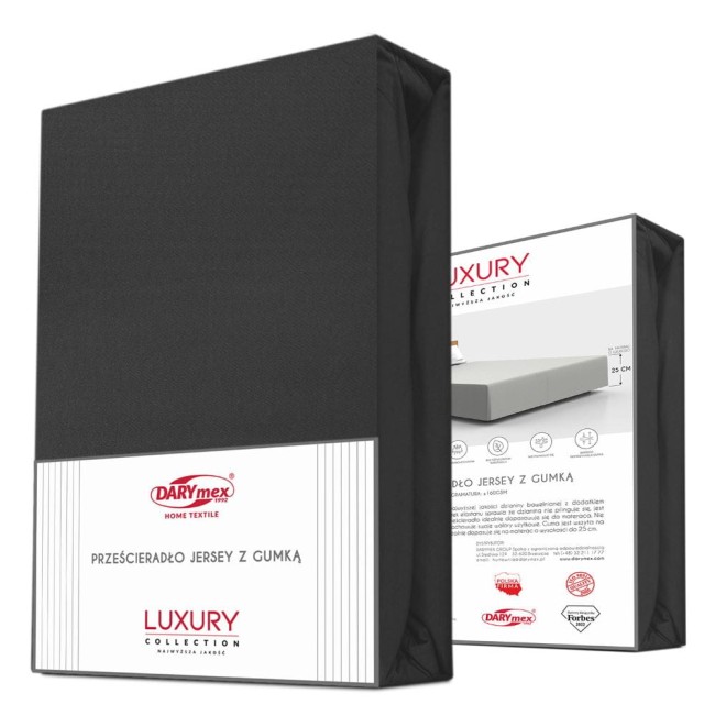  Eleganckie bardzo wytrzymałe ekskluzywne czarne prześcieradło jersey 90x200 cm z elastanem z gumką 