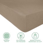 Prześcieradło frotte z gumką w kolorze kakao, rozmiar 120x200, o gładkiej, miękkiej fakturze. Widoczne oznaczenia materiałowe: 82% bawełna, 18% poliester, gramatura 155 g/m².