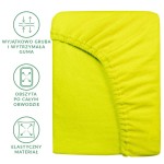 Prześcieradło frotte z gumką 180x200 w kolorze limonkowym, z widoczną elastyczną gumą wokół krawędzi, leżące na gładkim tle. Materiał miły w dotyku, z teksturą frotte, doskonałe do łóżka.