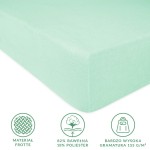 Prześcieradło frotte z gumką w kolorze błękitu morskiego, rozmiar 180x200 cm. Widoczne krawędzie i tekstura materiału, wykonane w 82% z bawełny i 18% z poliestru. Produkt leży na płaskiej powierzchni, w neutralnym tle.