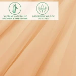 Prześcieradło bambusowe w kolorze beżowym, wykonane z satyny bawełnianej, przedstawione w pozycji rozłożonej, na jednolitym tle. Widoczne teksturowane pasy.