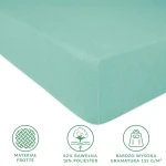 Prześcieradło frotte z gumką 200x220 w jasnym turkusie, widoczne pod kątem zbliżenia, ukazane w pozycji leżącej. Materiał o wysokiej gramaturze 155 g/m², faktura miła w dotyku, bez widocznych wzorów czy napisów. Idealne do sypialni.