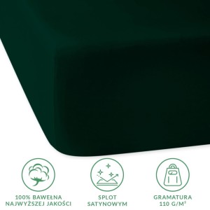 Prześcieradło satynowe z gumką 180x200 kolor butelkowa zieleń