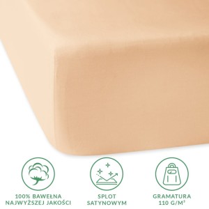 Prześcieradło satynowe z gumką 200x220 kolor Jasny beż