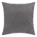 Poszewka dekoracyjna 45x45 cm w gładkim szarym kolorze, wykonana z miękkiego materiału. Produkt leżący na jednolitym tle, pokazujący tylną stronę z widocznym zamkiem błyskawicznym. Idealna do aranżacji wnętrz.