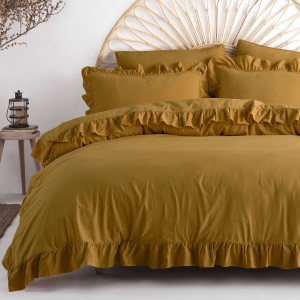 Pościel bawełniana z falbanką 220x200 Stonewashed Exclusive, Ecru Olive, zielona