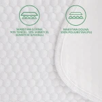 Ochraniacz na materac 110x200 w kolorze białym, pikowany, wykonany z materiału o fakturze w kształcie sześciokątów, z warstwą górną z 90% Tencelu i 10% Smartcel Sensitive. Widoczna dolna warstwa z poliuretanu, z wykończeniem o prostych brzegach.