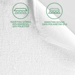 Ochraniacz na materac 160x200 w kolorze białym. Widoczny materiał z fakturą terakoty, z nadrukiem informacji o składzie: górna warstwa – 80% bawełna, 20% poliester, dolna warstwa – 100% poliuretan. Ujęcie z boku, częściowo odsłonięta krawędź.