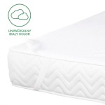 Ochraniacz na materac 160x200 w kolorze białym, o gładkiej fakturze. Widok z boku, leżący, z widocznymi uchwytami. Na górze umieszczono symbol chmurki oraz napis unikalny biały kolor. Krawędź tekstylna z obszyciem w patternie zygzak.