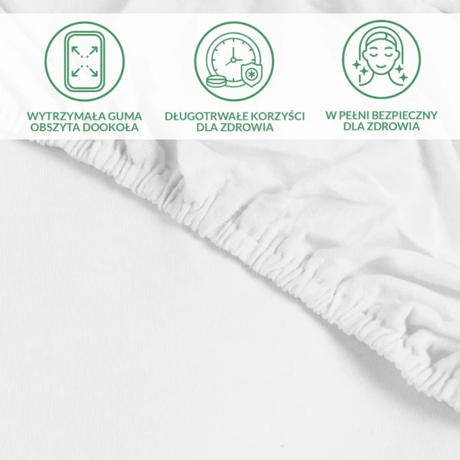 Ochronne prześcieradło z gumką SMARTCEL w rozmiarze 90x200 cm, w kolorze białym. Stojące na jednolitym tle, z widoczną elastyczną gumą obszytą wokół krawędzi, zapewniającą dopasowanie. Materiał gładki, bez wzorów, przeznaczone do ochrony materaca.