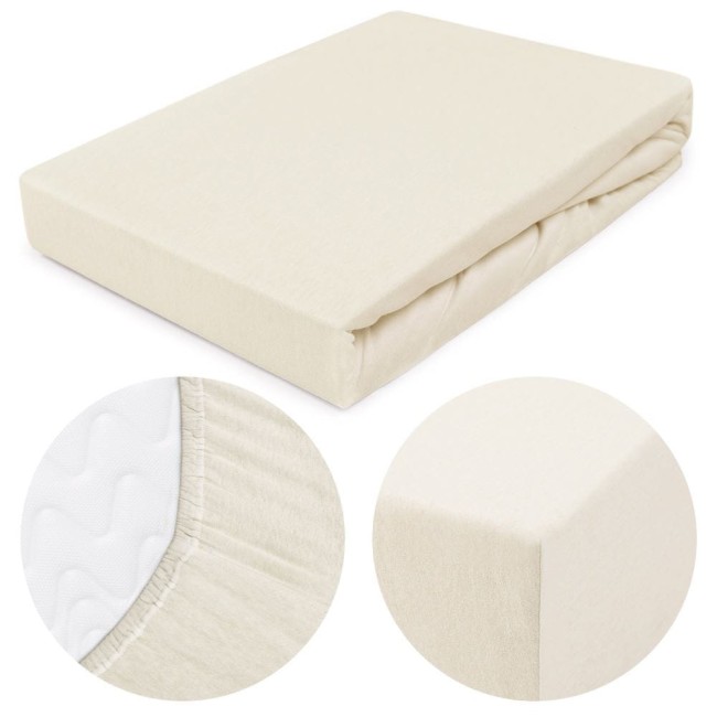  Wytrzymałe delikatne miękkie kremowe prześcieradło jersey 160x200 cm z gumką 