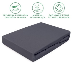 Prześcieradło jersey z gumką 180x200 kolor ciemny szary PREMIUM
