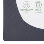 Prześcieradło jersey z gumką w kolorze ciemnym szarym, rozmiar 200x220. Widoczna charakterystyczna, wytrzymała gumka wokół krawędzi, zapewniająca dobrą stabilizację.