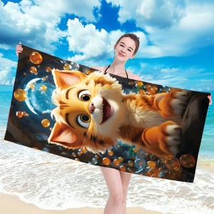 Ręcznik plażowy 100x180 Kotek szybkoschnący z mikrofibry duży