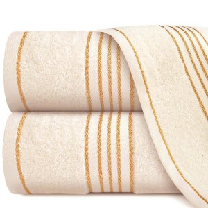 Ręcznik kąpielowy 50x90 cm bawełniany kolor ecru z bordiurą w złote paski 500 g/m2 TIWANO