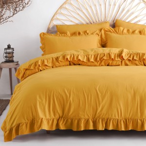 Pościel bawełniana z falbanką 220x200 Stonewashed Exclusive, Limonade, żółta