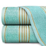 Komplet ręczników z bawełny w eco pudełku kolor jasny turkus z bordiurą w złote paski 500 g/m2 TIWANO 2 kpl.
