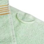 Komplet ręczników z bawełny w eco pudełku kolor jasno zielony, miętowy z bordiurą w złote paski 500 g/m2 TIWANO 3 kpl.