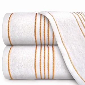 Komplet ręczników z bawełny w eco pudełku biały i czarny z bordiurą w złote paski 500 g/m2 TIWANO 4 kpl.