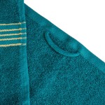 Komplet ręczników z bawełny w eco pudełku jasny szary i ciemny turkus z bordiurą w złote paski 500 g/m2 TIWANO 4 kpl.
