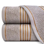 Komplet ręczników z bawełny w eco pudełku krem i szary z bordiurą w złote paski 500 g/m2 TIWANO 4 kpl.