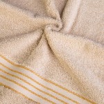 Komplet ręczników z bawełny w eco pudełku beżowy i butelkowa zieleń z bordiurą w złote paski 500 g/m2 TIWANO 6 kpl.