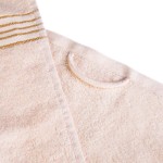 Komplet ręczników z bawełny w eco pudełku krem i jasny turkus z bordiurą w złote paski 500 g/m2 TIWANO 6 kpl.