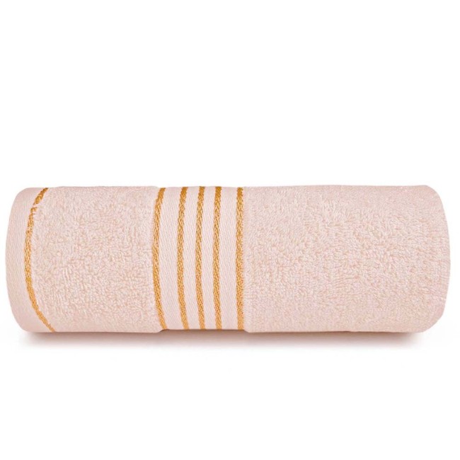 Komplet ręczników z bawełny w eco pudełku krem i jasny turkus z bordiurą w złote paski 500 g/m2 TIWANO 6 kpl.