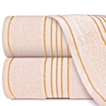 Komplet ręczników z bawełny w eco pudełku krem i butelkowa zieleń z bordiurą w złote paski 500 g/m2 TIWANO 6 kpl.