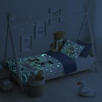Pościel bawełniana dla dzieci świecąca w ciemności 100x135 Miś morska przygoda, niebieska, biała dla chłopca