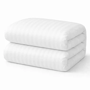 Pościel hotelowa bawełniana 220x200 w pasy 2-cm biała na zakładkę 30 cm