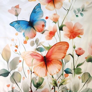 Pościel satyna bawełniana 220x200 Papilio kolorowe motyle i kwiaty, Satynlove Premium