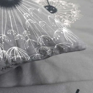 Pościel bawełniana 140x200 Dandelion szara w białe i czarne dmuchawce, Cottonlove