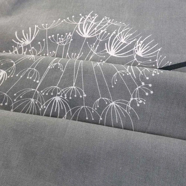 Pościel bawełniana 160x200 Dandelion szara w białe i czarne dmuchawce, Cottonlove