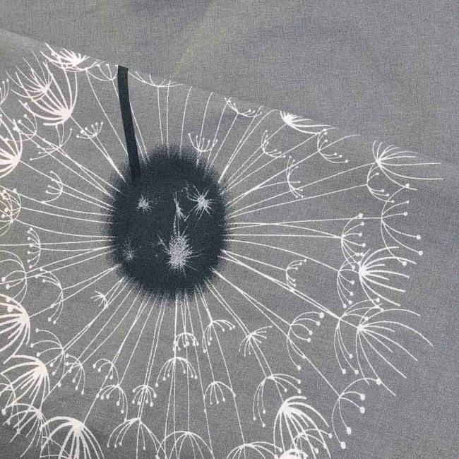 Pościel bawełniana 160x200 Dandelion szara w białe i czarne dmuchawce, Cottonlove