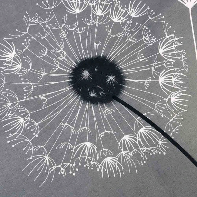 Pościel bawełniana 220x200 Dandelion szara w białe i czarne dmuchawce, Cottonlove