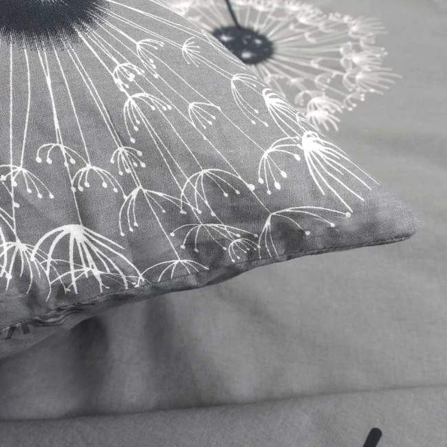 Pościel bawełniana 220x200 Dandelion szara w białe i czarne dmuchawce, Cottonlove