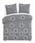 Pościel bawełniana 220x200 Dandelion szara w białe i czarne dmuchawce, Cottonlove