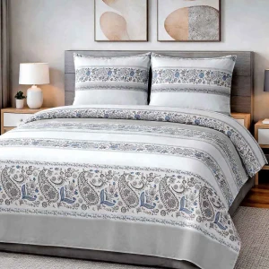 Pościel bawełniana 180x200 Paisley Calm szara i niebieska, Cottonlove