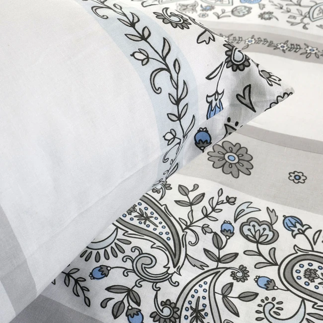 Pościel bawełniana 220x200 Paisley Calm szara i niebieska, Cottonlove