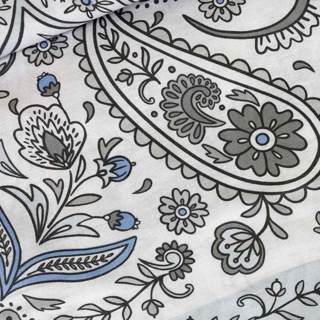 Pościel bawełniana 220x200 Paisley Calm szara i niebieska, Cottonlove