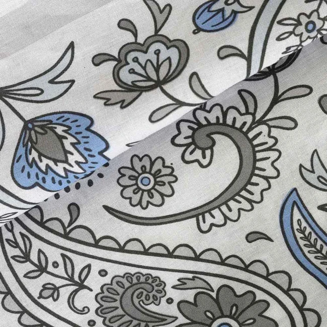 Pościel bawełniana 220x200 Paisley Calm szara i niebieska, Cottonlove