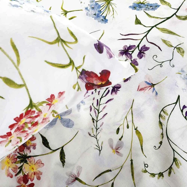 Pościel bawełniana 140x200 Wild Meadow biała w kolorowe kwiaty, Cottonlove