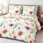 Pościel bawełniana 180x200 Sunny Bloom biała w kolorowe letnie kwiaty, Cottonlove