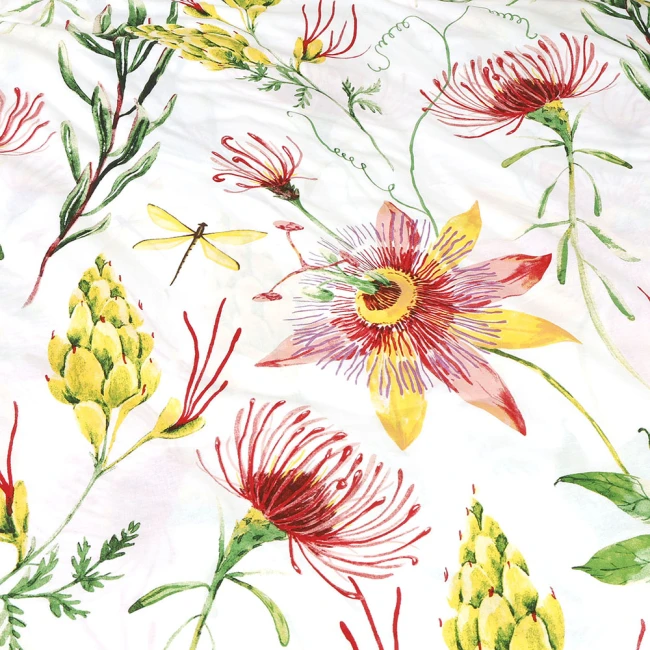 Pościel bawełniana 220x200 Sunny Bloom biała w kolorowe letnie kwiaty, Cottonlove